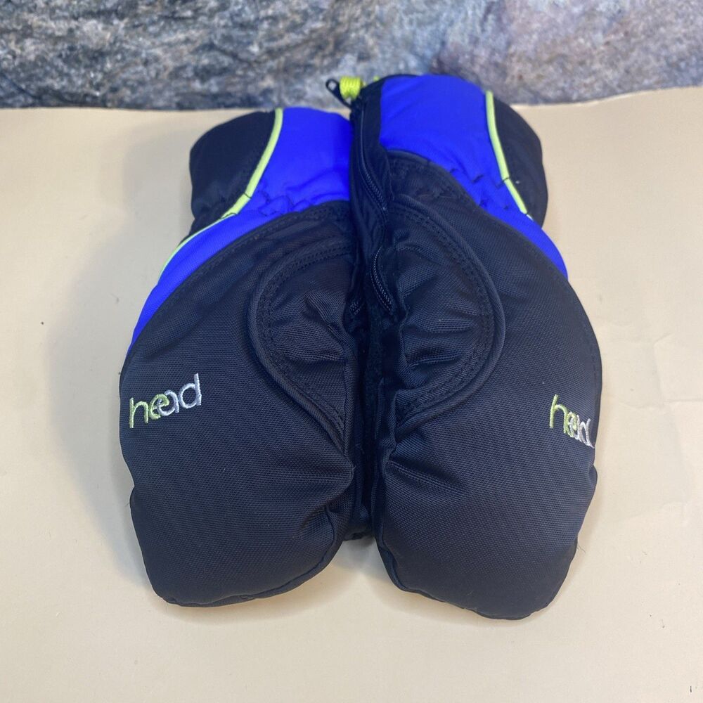 New HEAD DuPont Sorona Thermal Fleece Kids Mittens Black and Blue Size S